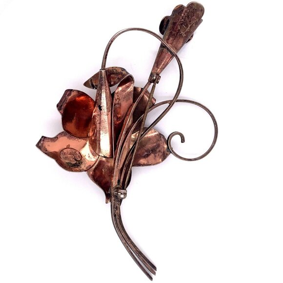 Large VTG Estate TruArt Sterling Silver & Green Stone Flower Rose Tone Brooch 36 - Picture 7 of 7